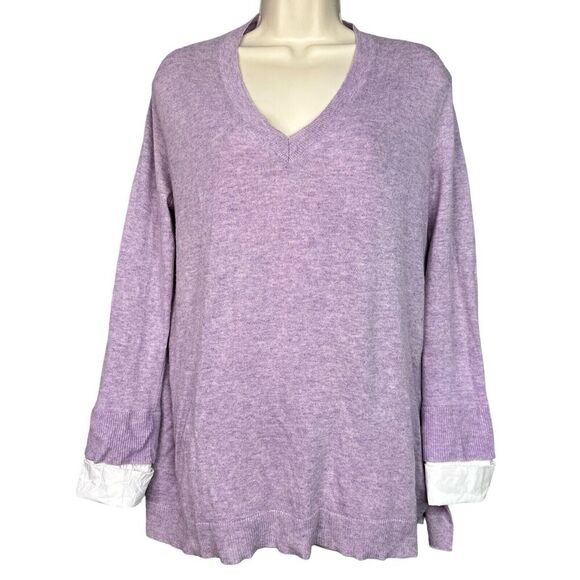 J Crew Sweater Womens Sz Small Heathered Orchid Lavender Shirt Cuffs Wool Blend - Picture 1 of 12